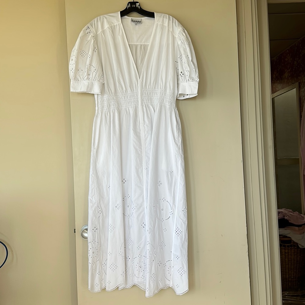 Gianni White Cotton Lace Midi Dress